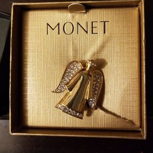 Womens Jewelry - MONET Goldtone W/Rhinestones Angel Brooch - 1 Inch